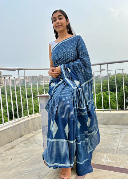 NAMITA_Indigo Natural Dye Dabu HBP Mul Cotton Saree