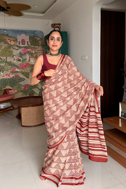Rukmini Bagru Hand Block Printed Pure Mulmul Cotton Saree