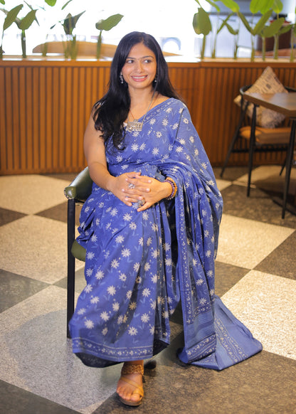 NANDITA_Indigo Natural Dye Dabu HBP Mul Cotton Saree