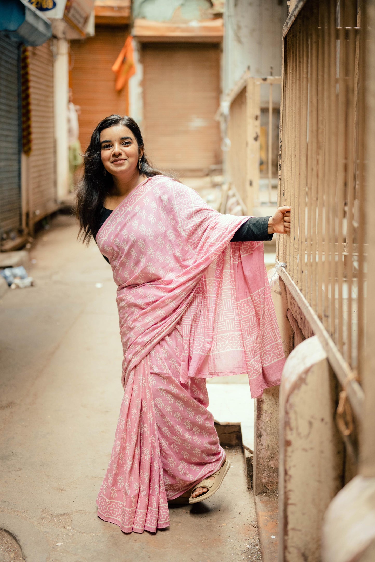 Pastel Pink Mulmul Cotton Saree