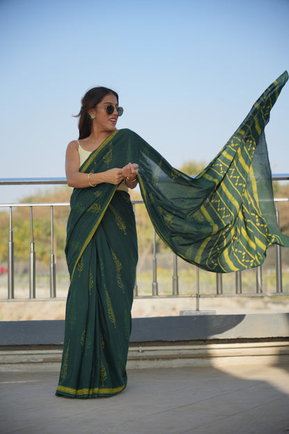 Gitika_Dhara Earthy Dabu Green Cotton Saree