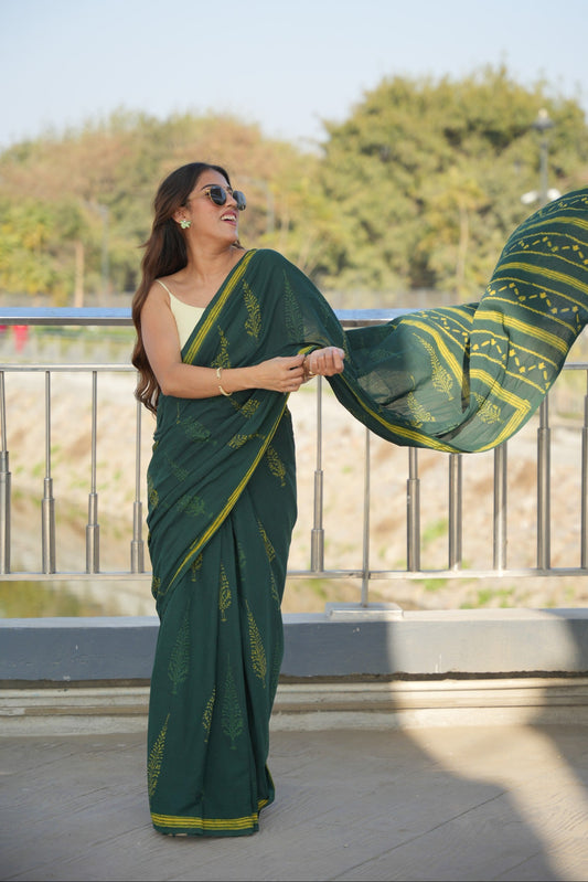 Gitika_Dhara Earthy Dabu Green Cotton Saree