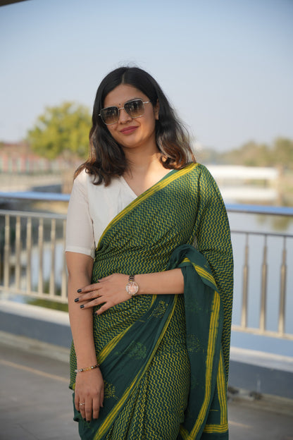 Girisha_Dhara Earthy Dabu Green Cotton Saree