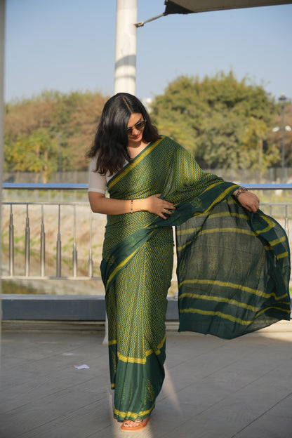 Girisha_Dhara Earthy Dabu Green Cotton Saree