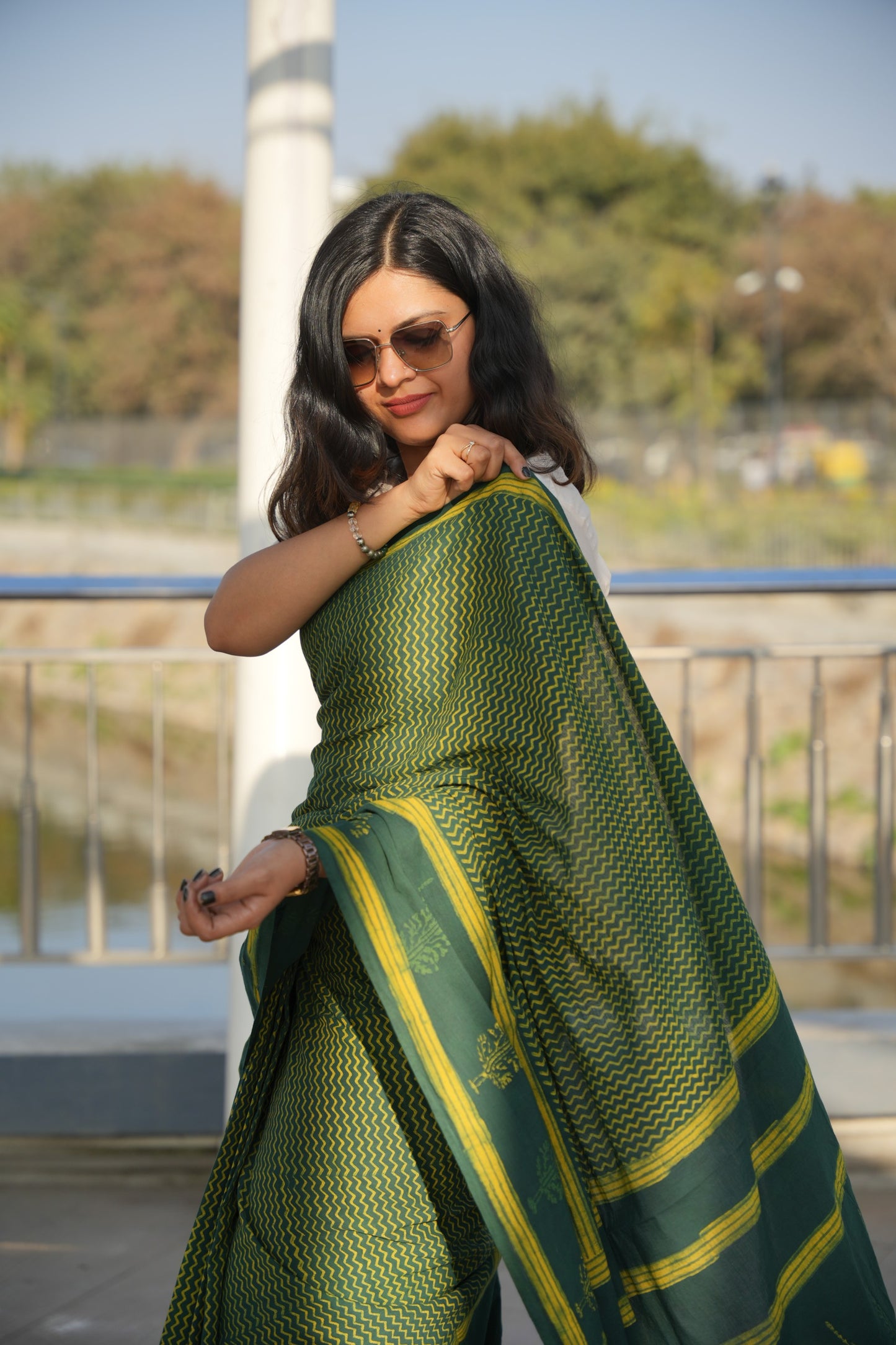 Girisha_Dhara Earthy Dabu Green Cotton Saree