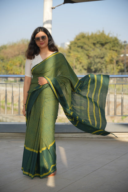 Girisha_Dhara Earthy Dabu Green Cotton Saree