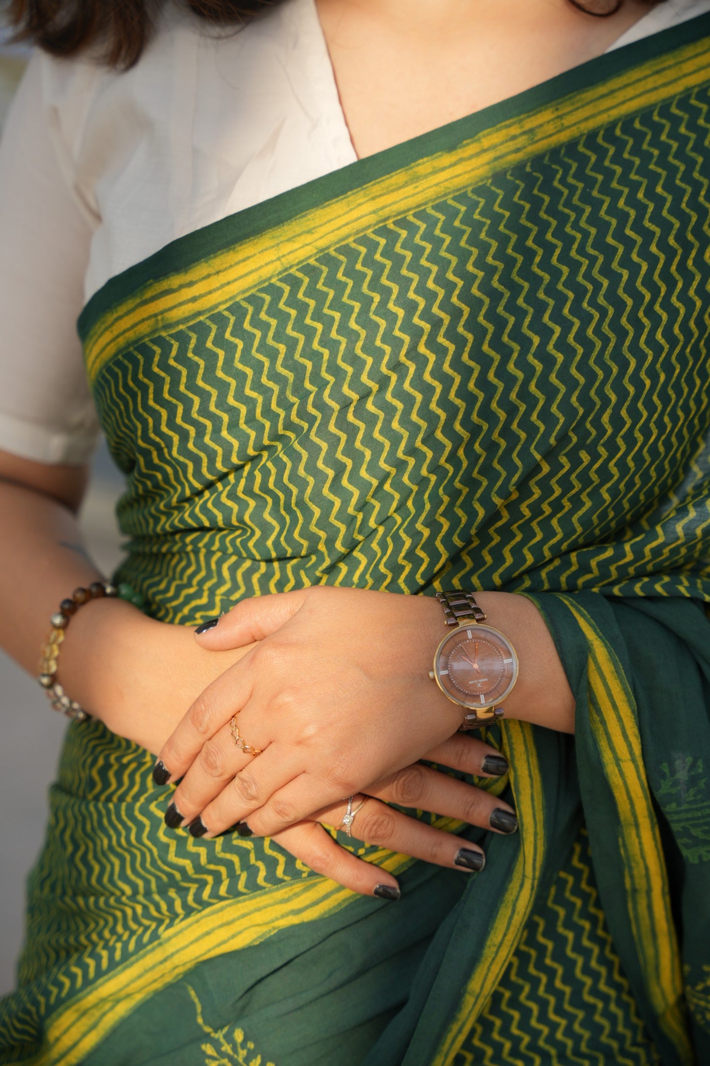 Girisha_Dhara Earthy Dabu Green Cotton Saree
