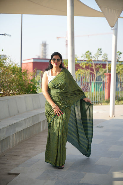 Garishma_Dhara Earthy Dabu Green Cotton Saree