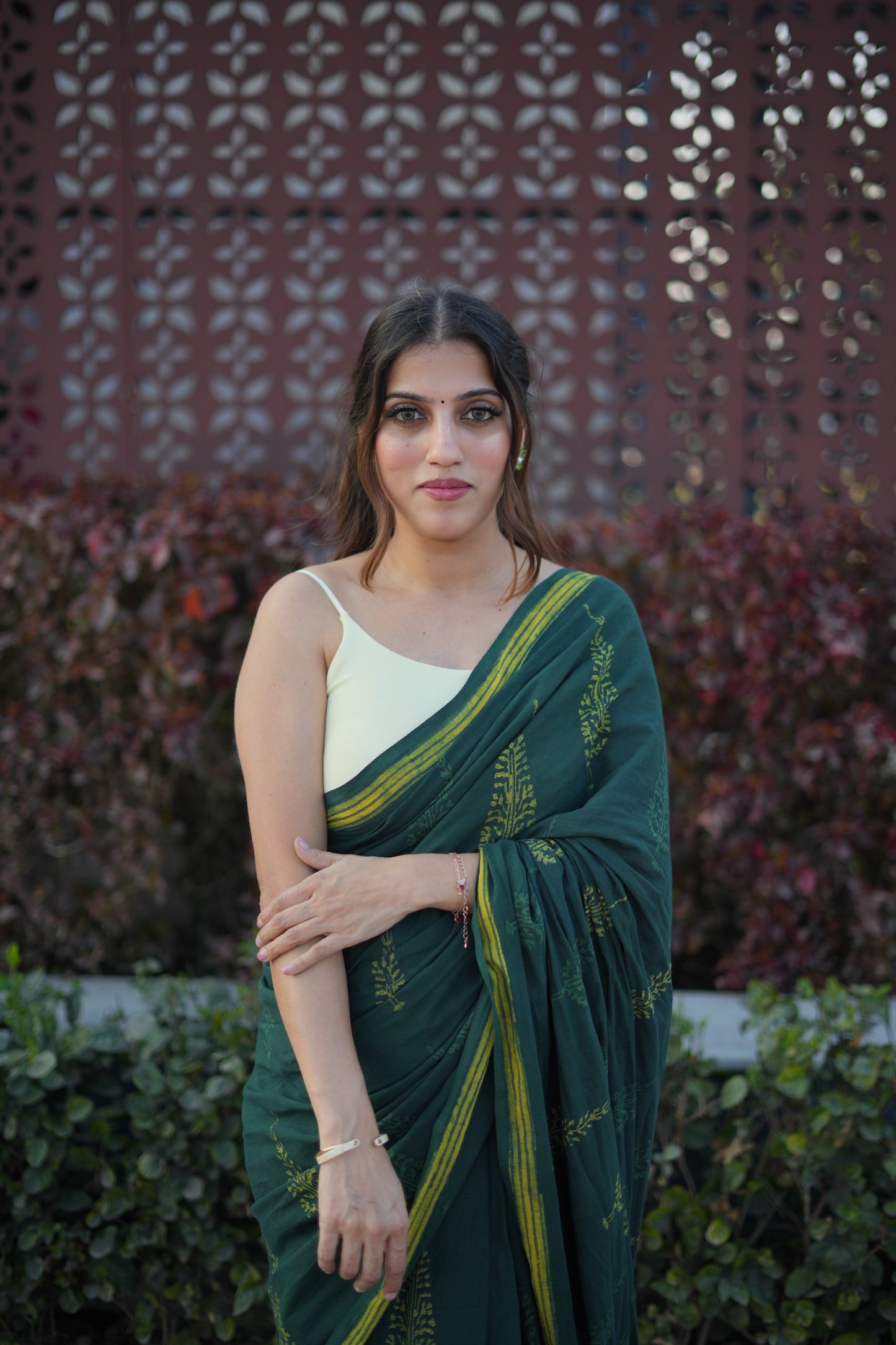 Gitika_Dhara Earthy Dabu Green Cotton Saree