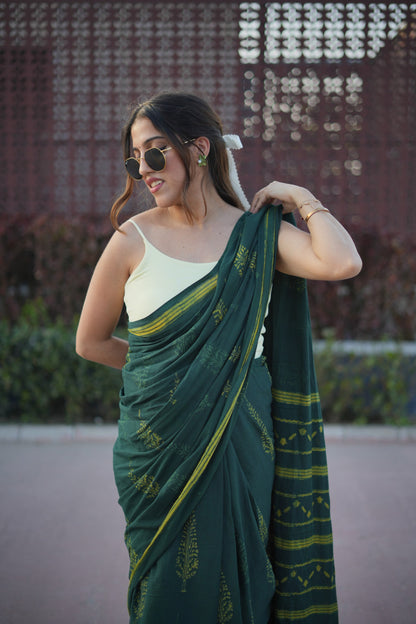 Gitika_Dhara Earthy Dabu Green Cotton Saree