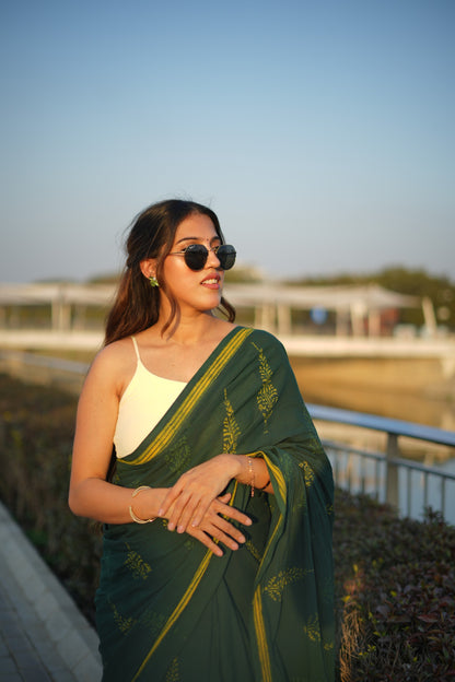 Gitika_Dhara Earthy Dabu Green Cotton Saree