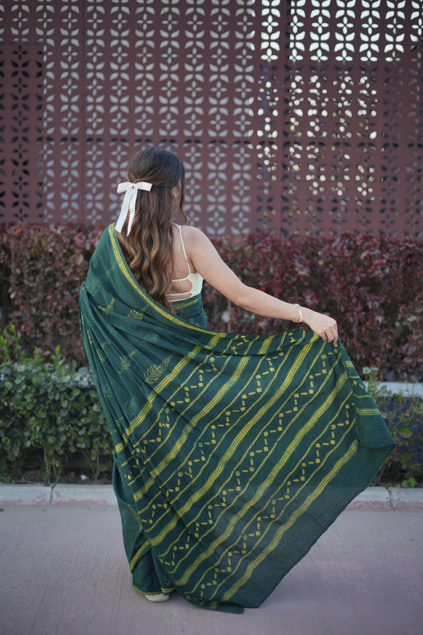 Gitika_Dhara Earthy Dabu Green Cotton Saree