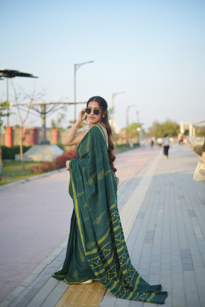 Gitika_Dhara Earthy Dabu Green Cotton Saree