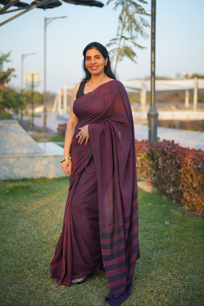 Bhoomi_Dhara Earthy Dabu Wine Brown Cotton Saree