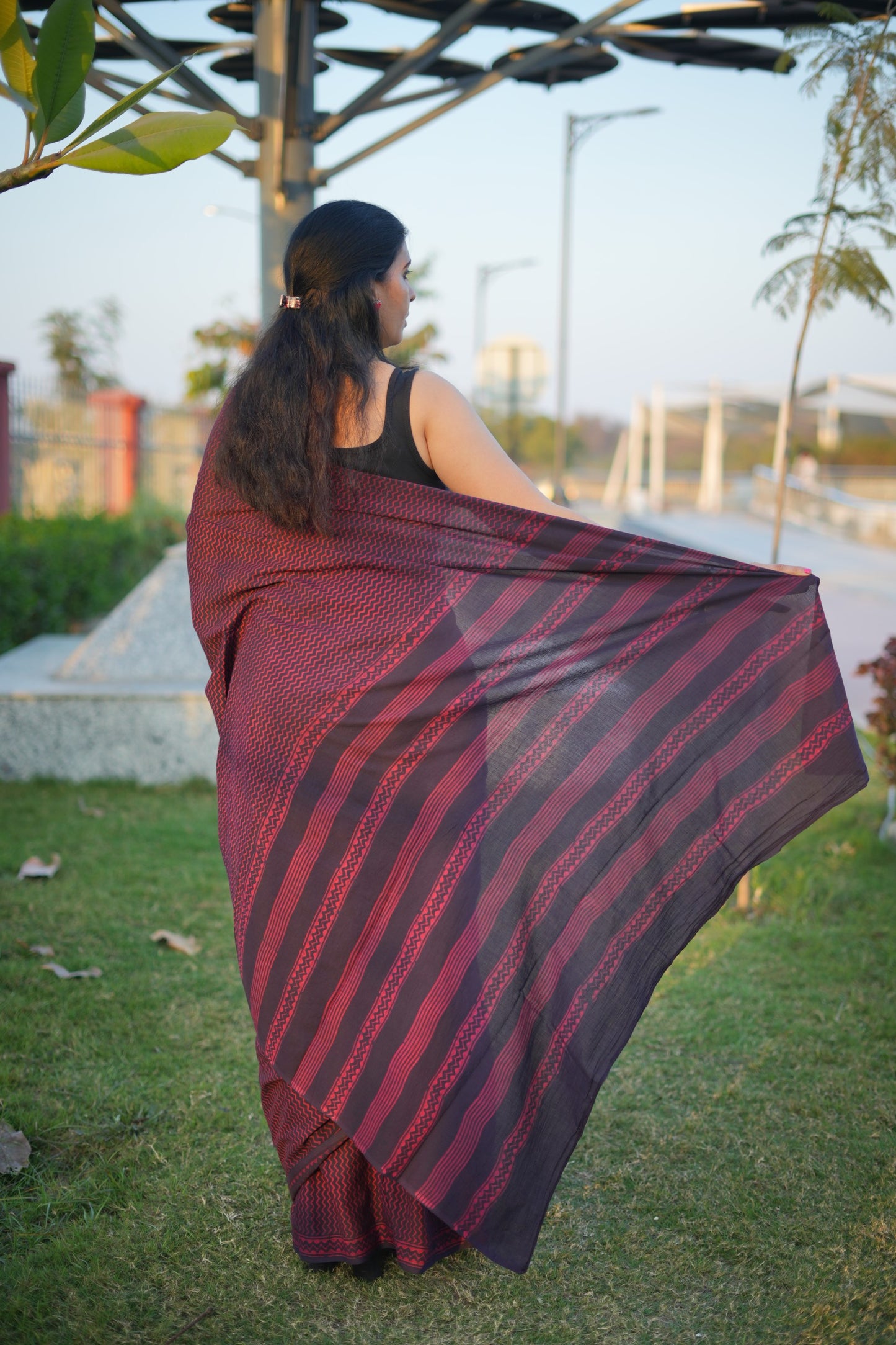 Bhoomi_Dhara Earthy Dabu Wine Brown Cotton Saree