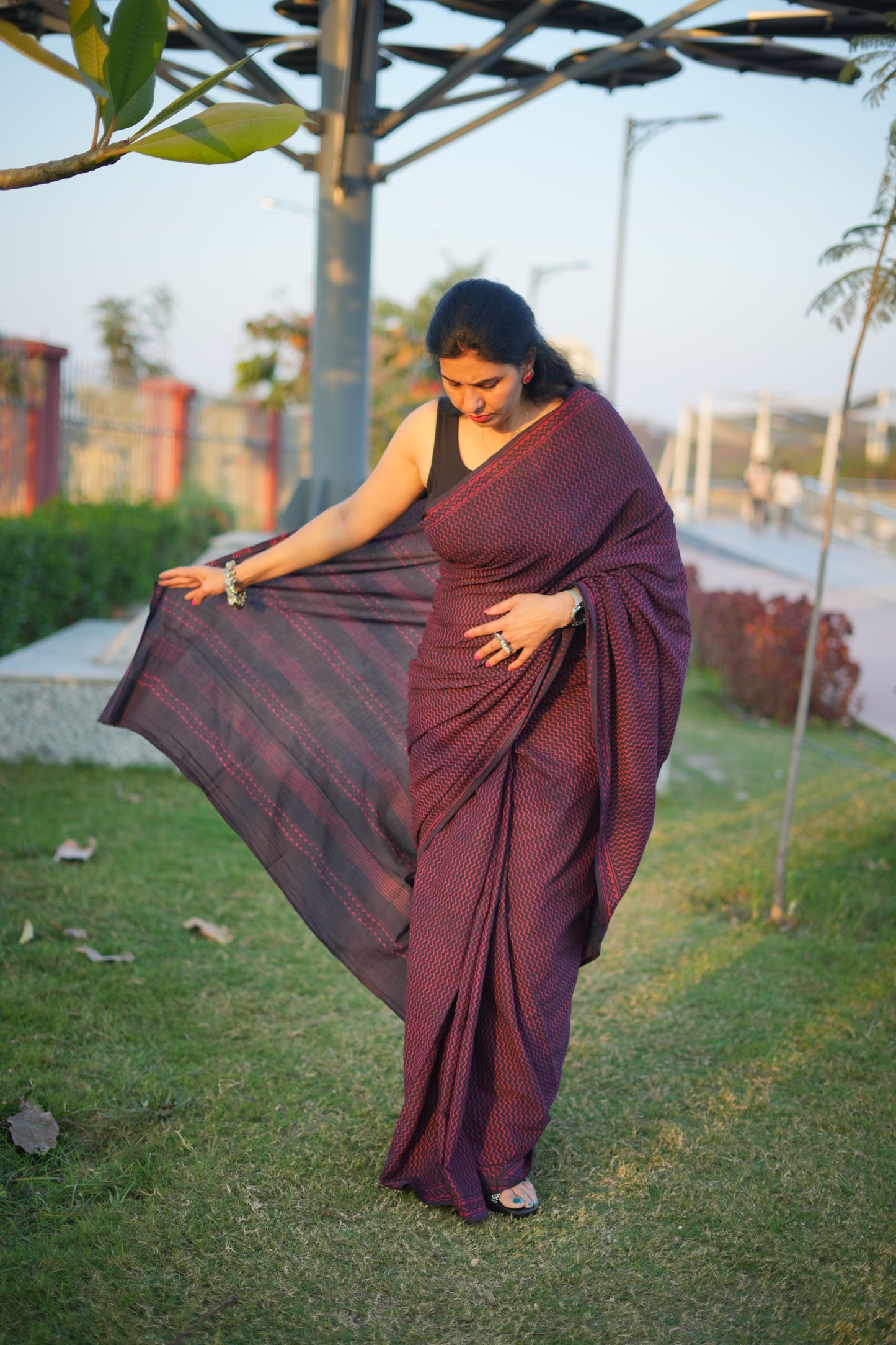 Bhoomi_Dhara Earthy Dabu Wine Brown Cotton Saree