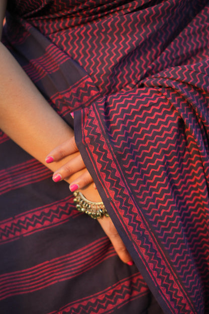 Bhoomi_Dhara Earthy Dabu Wine Brown Cotton Saree