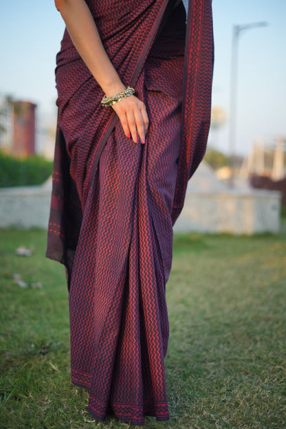 Bhoomi_Dhara Earthy Dabu Wine Brown Cotton Saree