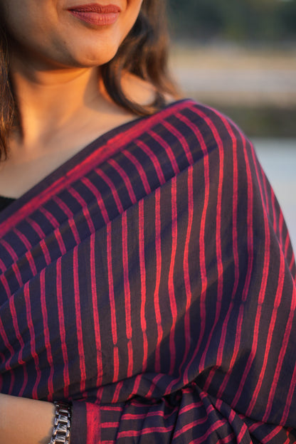 Bhavya_Dhara Earthy Dabu Wine Brown Cotton Saree