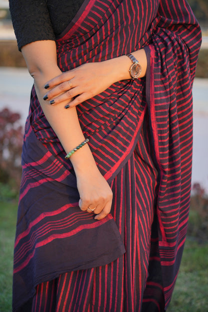 Bhavya_Dhara Earthy Dabu Wine Brown Cotton Saree