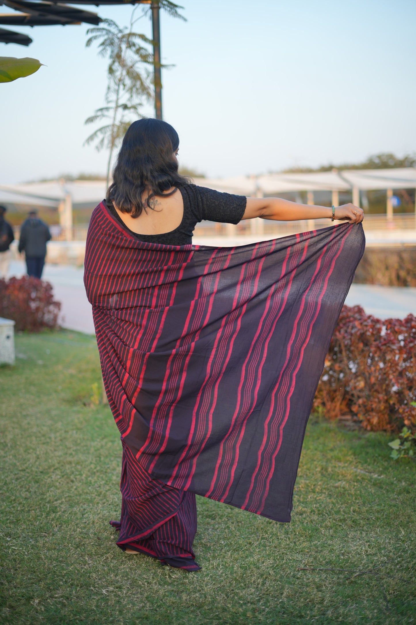 Bhavya_Dhara Earthy Dabu Wine Brown Cotton Saree