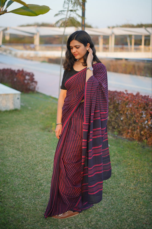 Bhavya_Dhara Earthy Dabu Wine Brown Cotton Saree