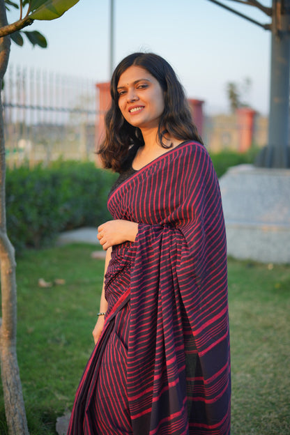 Bhavya_Dhara Earthy Dabu Wine Brown Cotton Saree