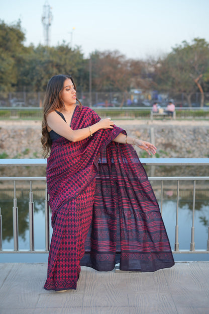Bhavika_Dhara Earthy Dabu Wine Brown Cotton Saree
