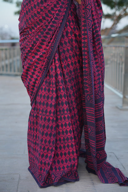 Bhavika_Dhara Earthy Dabu Wine Brown Cotton Saree