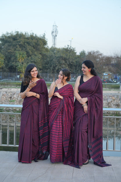 Bhoomi_Dhara Earthy Dabu Wine Brown Cotton Saree