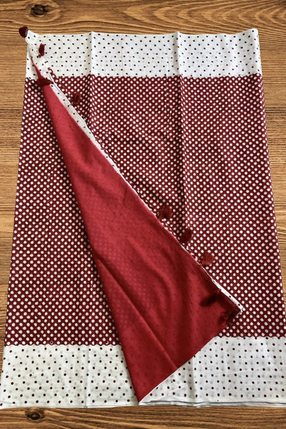 Red - Dots Hand Block Print Cotton Saree