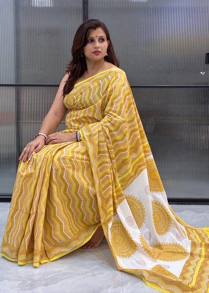 SANDHYA_Heritage Sanganeri Hand Block Printed Pure Cotton Saree