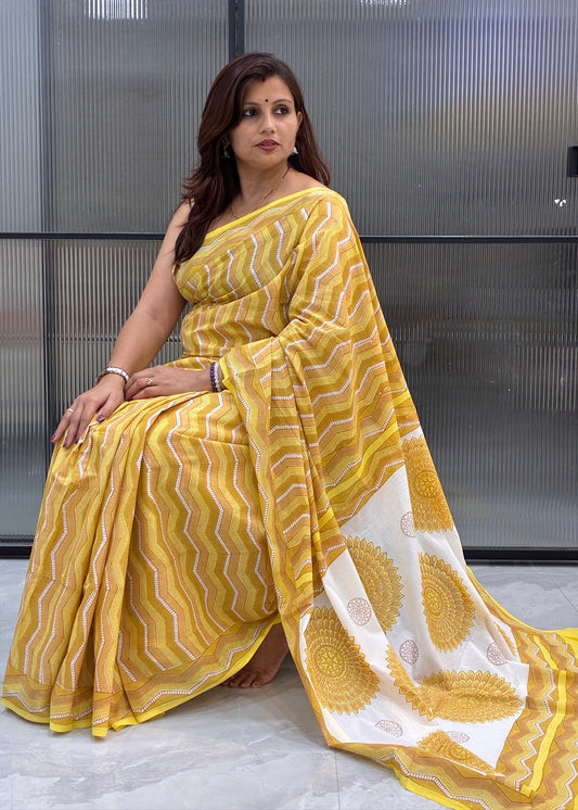 SANDHYA_Heritage Sanganeri Hand Block Printed Pure Cotton Saree