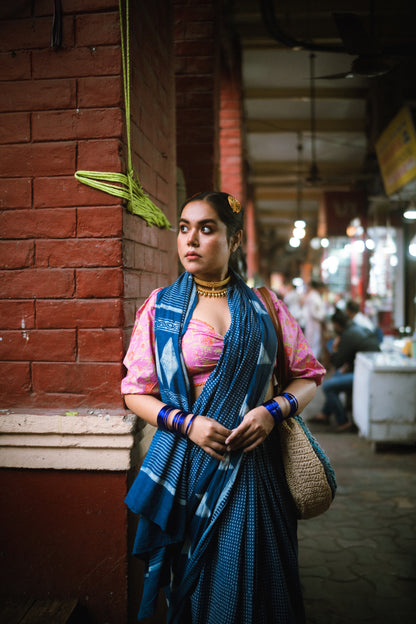NAMITA_Indigo Natural Dye Dabu HBP Mul Cotton Saree