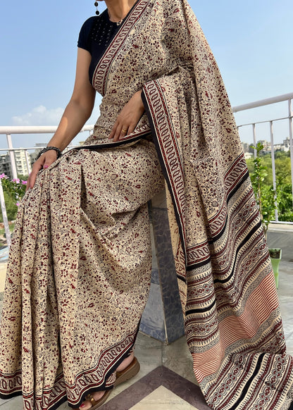 CHITRA_Heritage Bagru Hand Block Printed Pure Cotton Saree