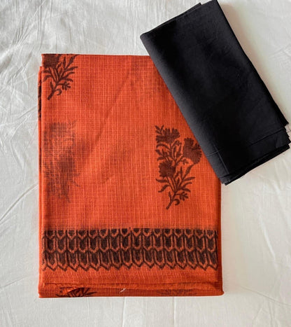 Rust_ Kota Doria Saree - Vasaka Jaipur