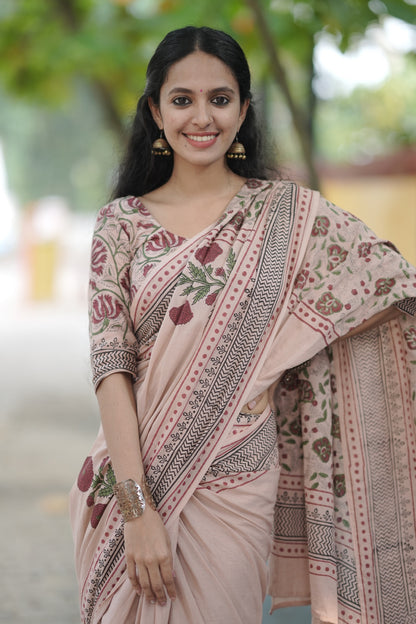 Nayana Hand Block Printed Cotton Saree