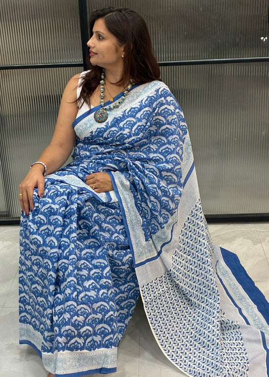 NIKITA_Heritage Sanganeri Hand Block Printed Pure Cotton Saree