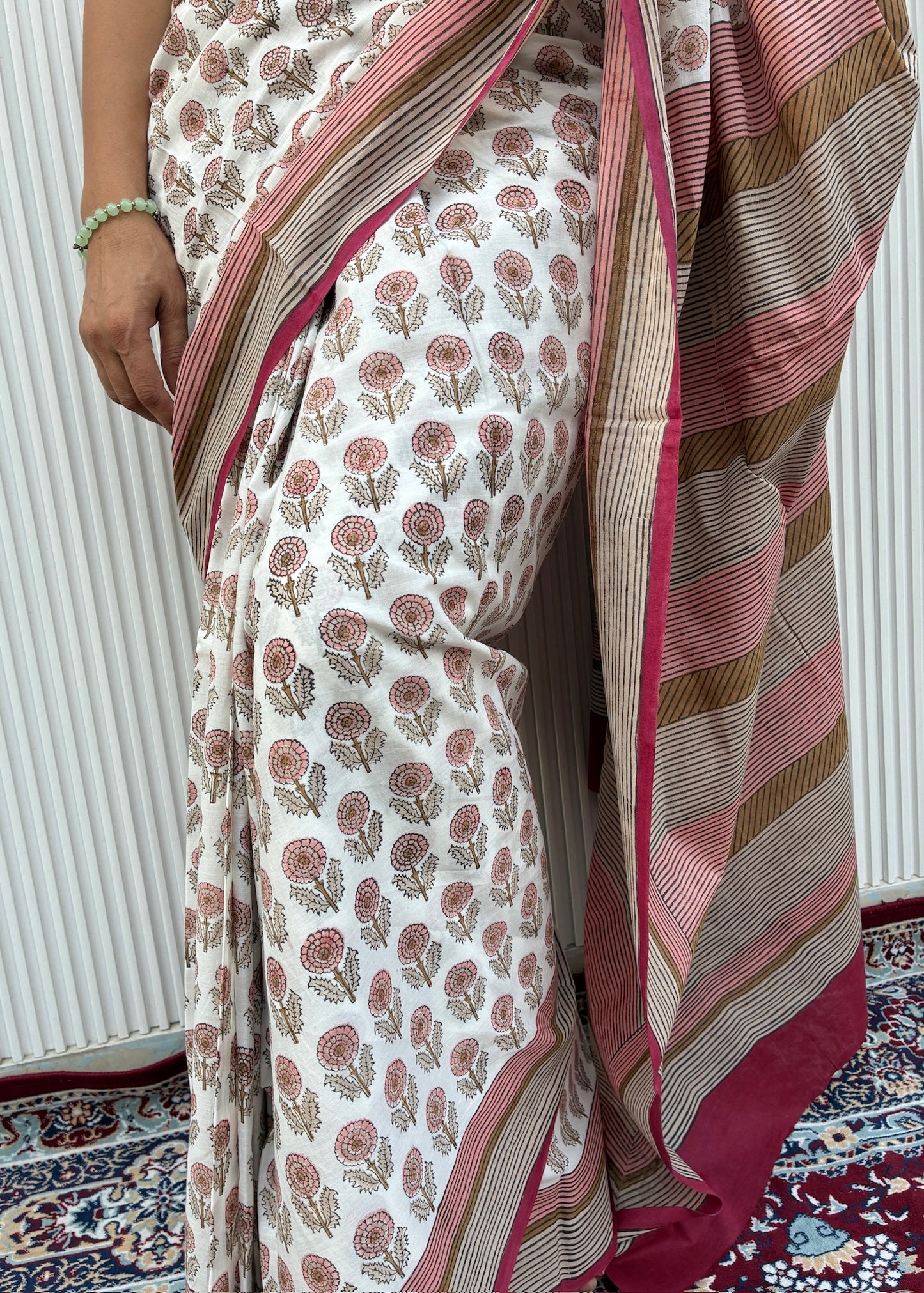 SAANJH_Heritage Sanganeri Hand Block Printed Pure Cotton Saree