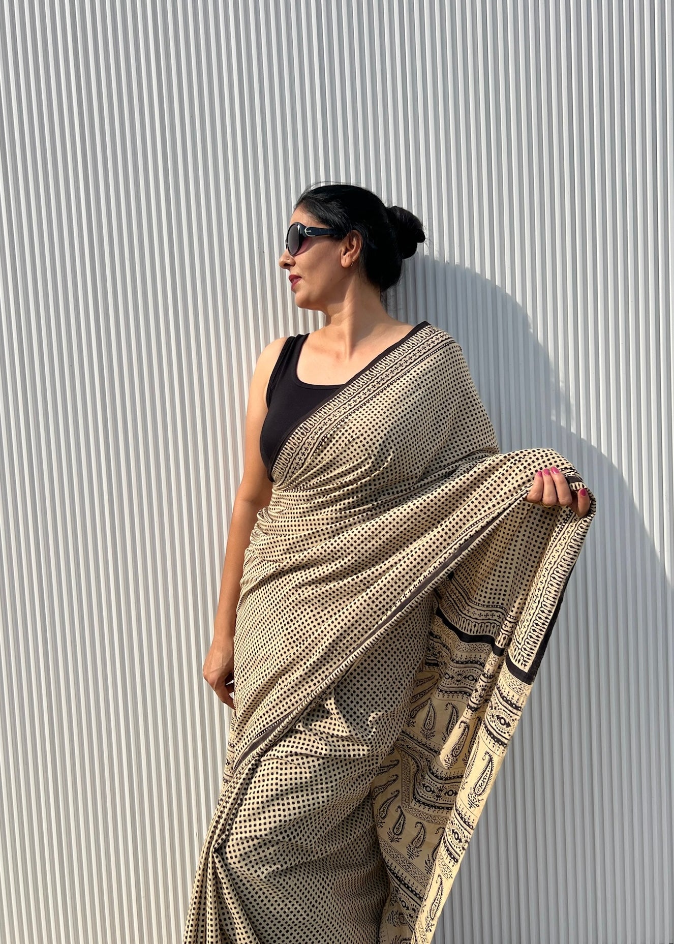 CHHAYA_Heritage Bagru Hand Block Printed Pure Cotton Checks Saree