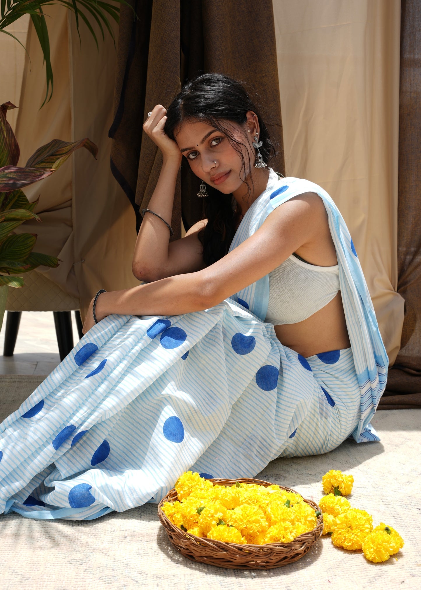 NIRALI_Heritage Hand Block Printed Pure Cotton Striped Saree