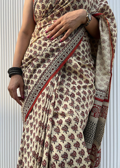 CHAHAK_Heritage Bagru Hand Block Printed Pure Cotton Saree