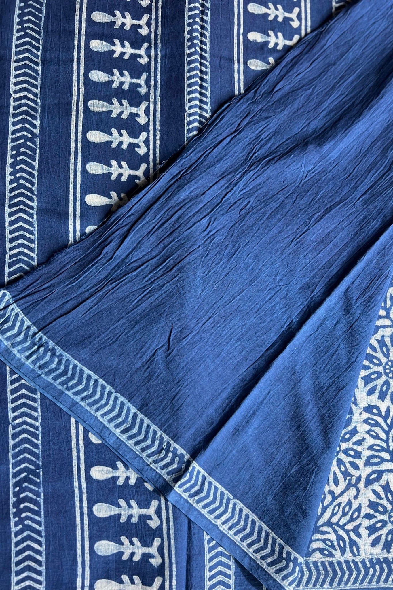AKOLA INDIGO_ Dabu Hand Block Mulmul Cotton Saree