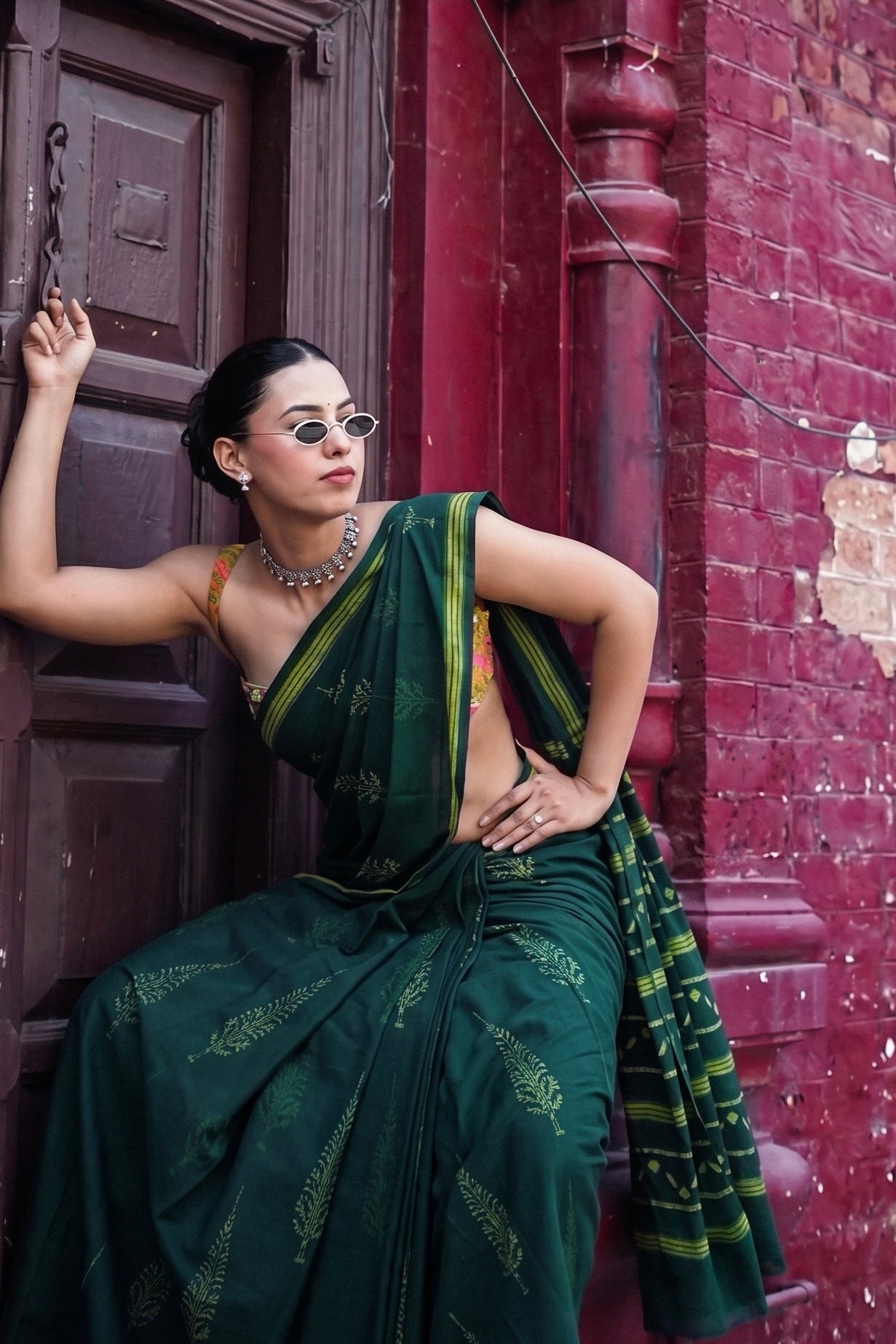 Gitika_Dhara Earthy Dabu Green Cotton Saree