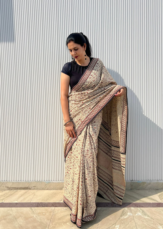 CHITRA_Heritage Bagru Hand Block Printed Pure Cotton Saree
