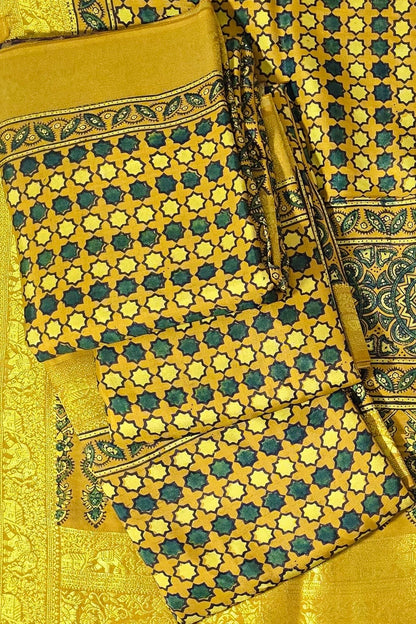 Yellow Bubble - Ajrakh Handblock Dola Silk Saree
