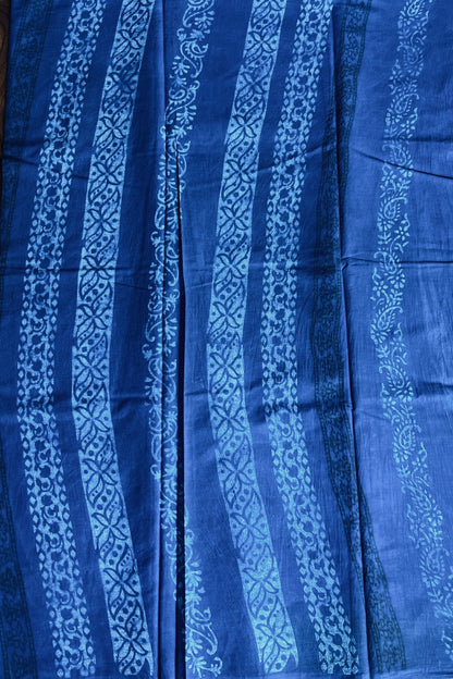 AKOLA INDIGO_ Dabu Hand Block Mulmul Cotton Saree