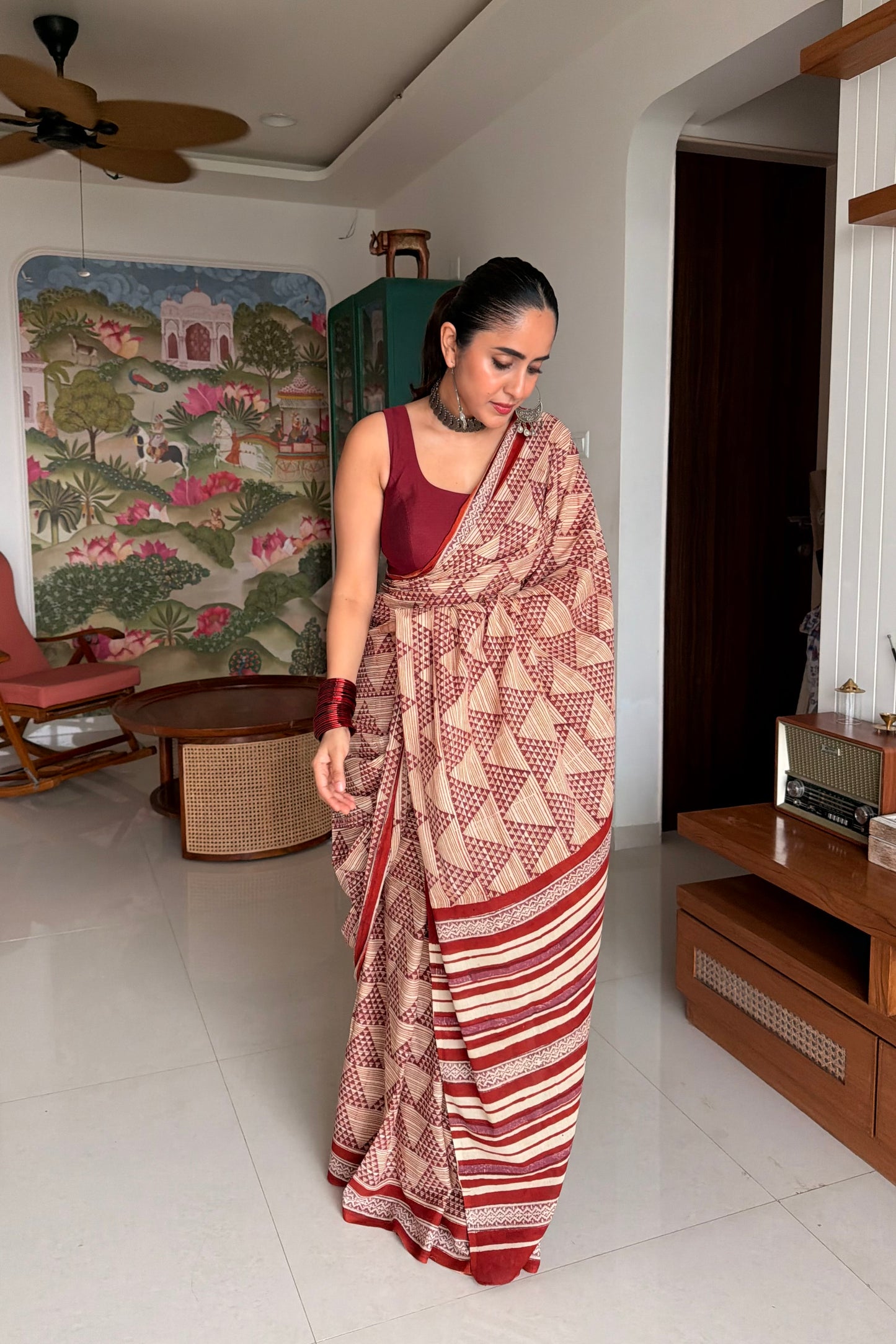 Rukmini Bagru Hand Block Printed Pure Mulmul Cotton Saree