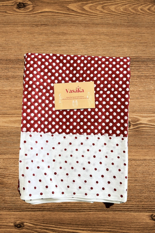 Red - Dots Hand Block Print Cotton Saree