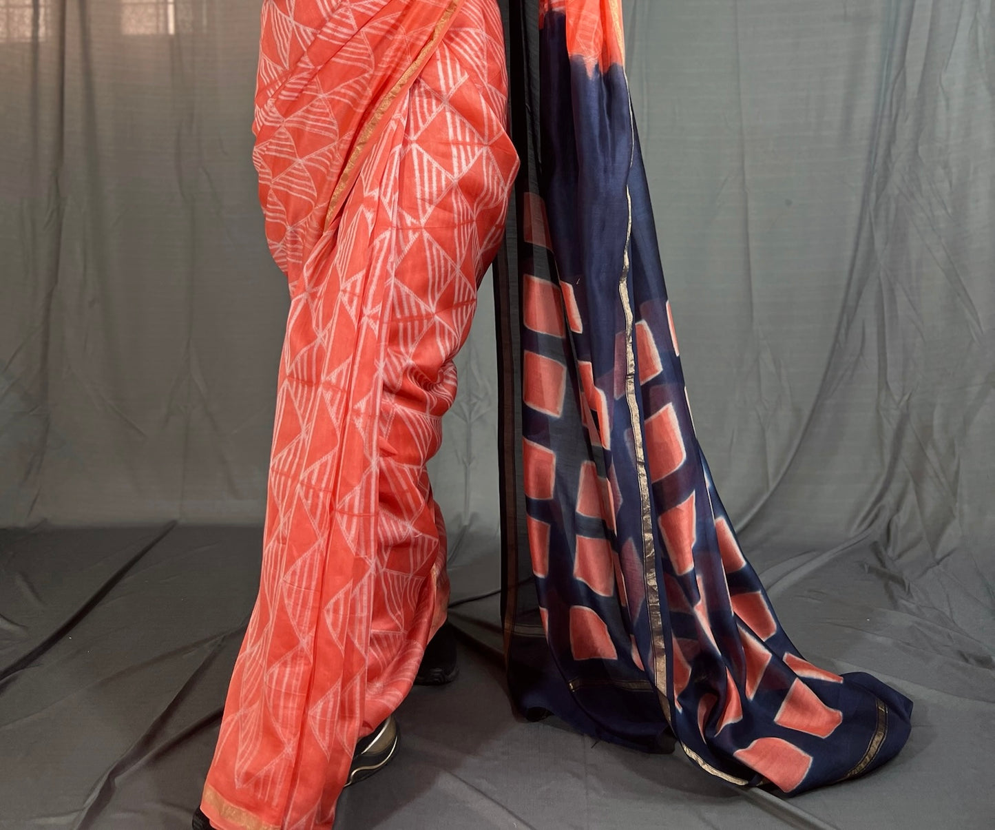 Peach - Nui Shibori Tie-Dye Chanderi Cotsilk Saree with Clamp Tie Dye on Pallu